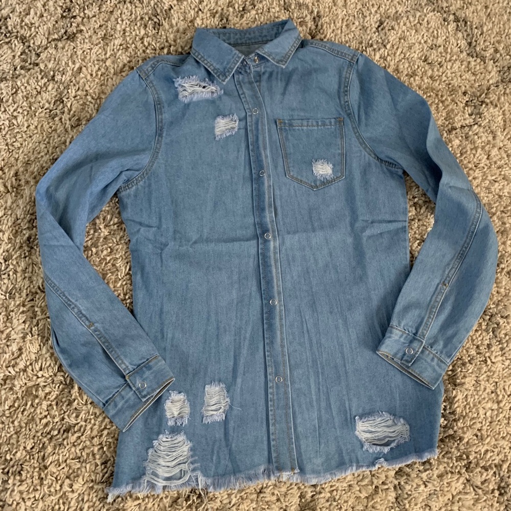 Denim Distressed Jacket/Shirt